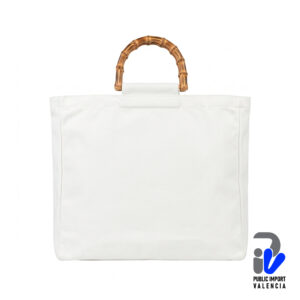 Bolsa (Totebag) Blanca Sublimable Asa de Bambú 33 x 38 cm