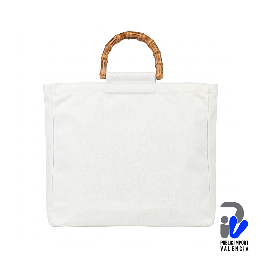 Bolsa (Totebag) Blanca Sublimable Asa de Bambú 33 x 38 cm