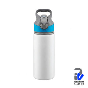 Cooler Blanco Deportivo de Aluminio Tapa Azul Asa Gris 650ml Tinec