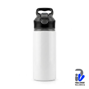 Cooler Blanco Deportivo de Aluminio Tapa Negra Asa Gris 650ml Tinec